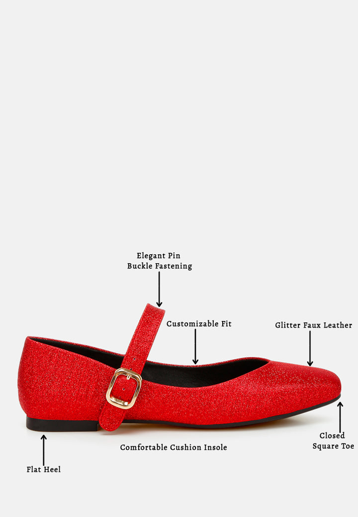 women glitter pin buckle ballerinas#color_red