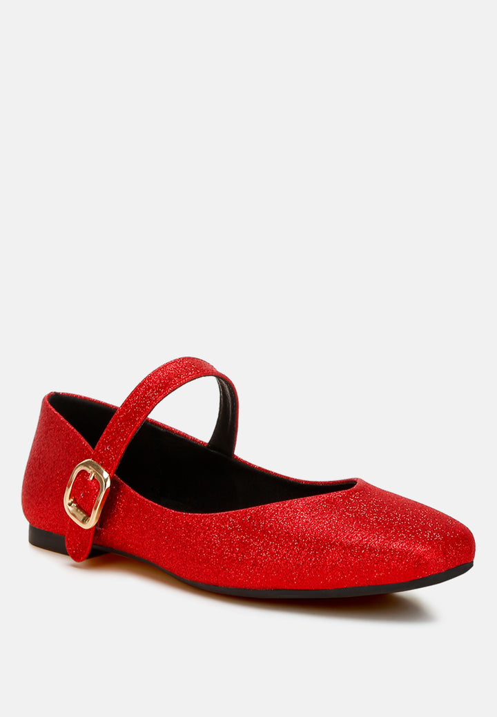 women glitter pin buckle ballerinas#color_red