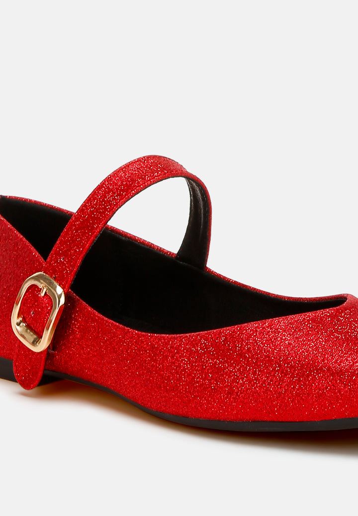 women glitter pin buckle ballerinas#color_red
