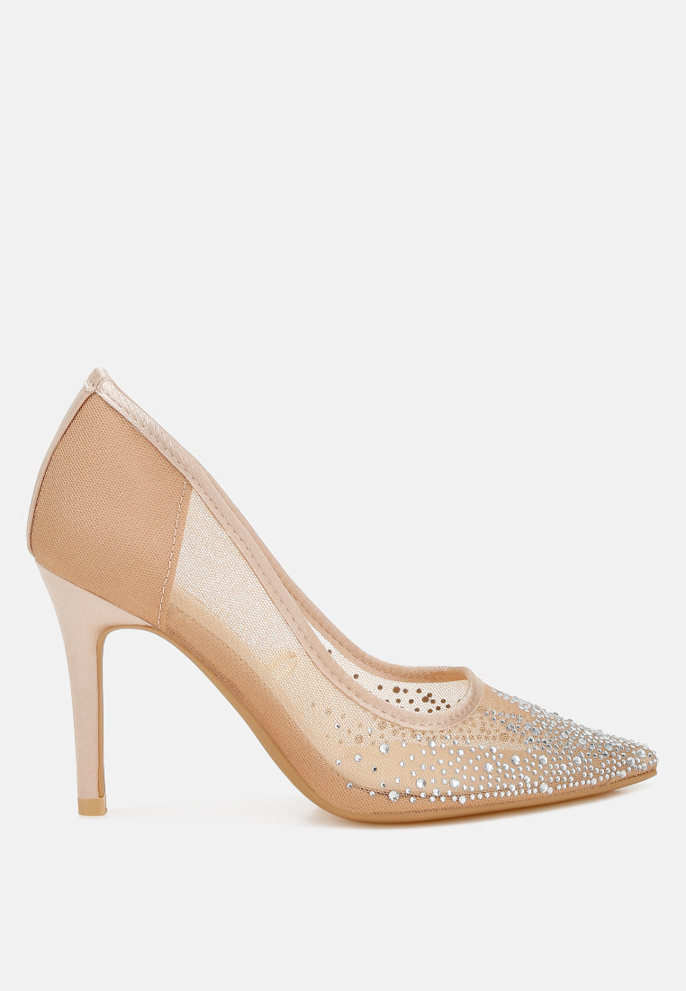 women mesh rhinestone stiletto pumps#color_beige
