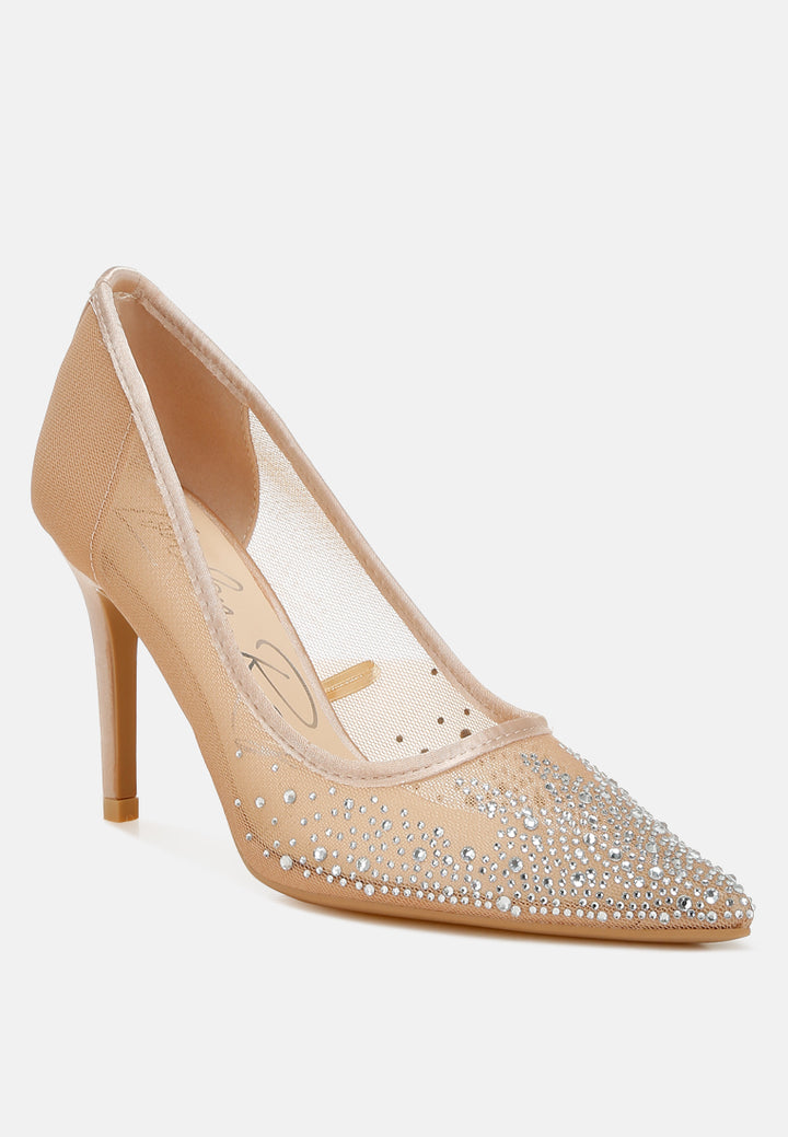 women mesh rhinestone stiletto pumps#color_beige