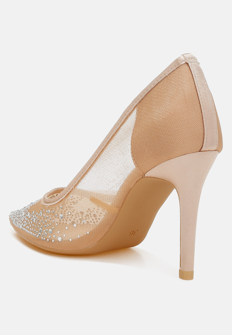 women mesh rhinestone stiletto pumps#color_beige