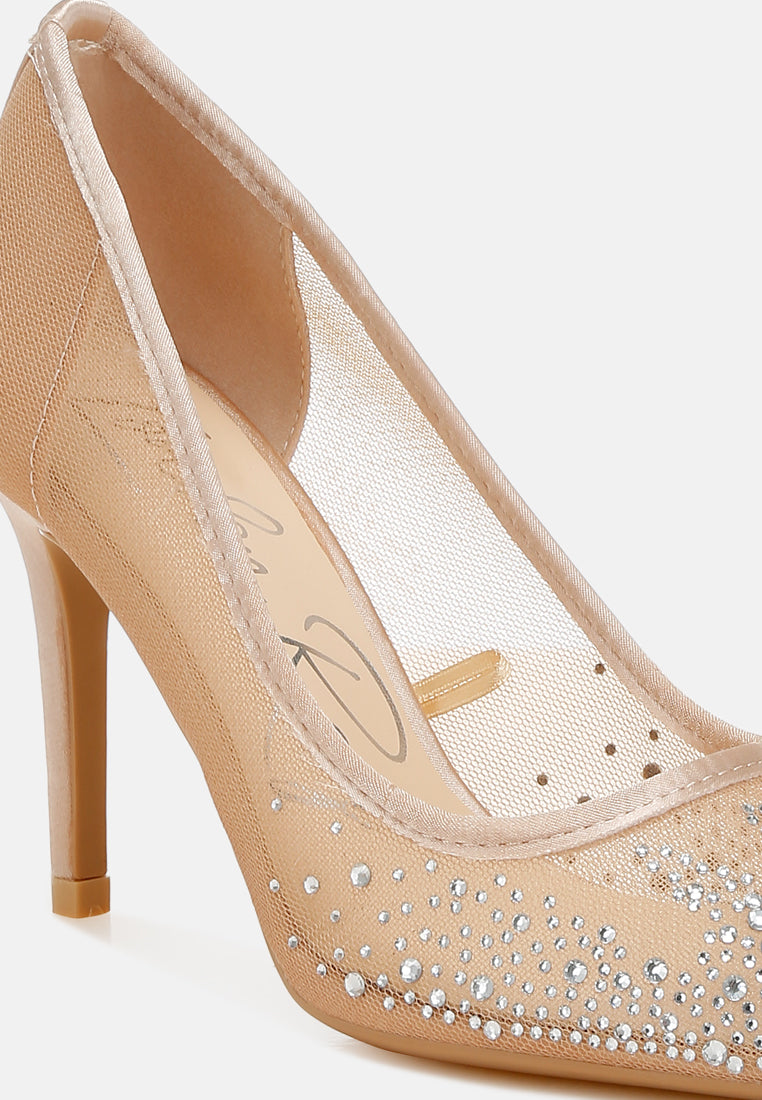 women mesh rhinestone stiletto pumps#color_beige