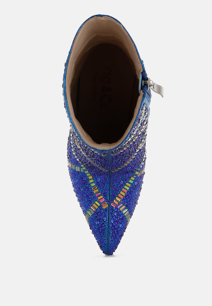 women rhinestones embellished stiletto boots#color_blue
