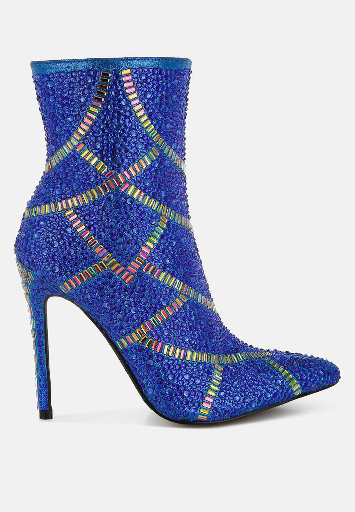 women rhinestones embellished stiletto boots#color_blue
