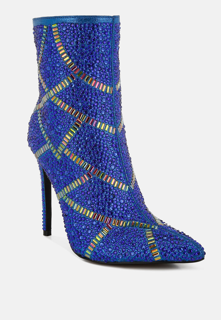 women rhinestones embellished stiletto boots#color_blue