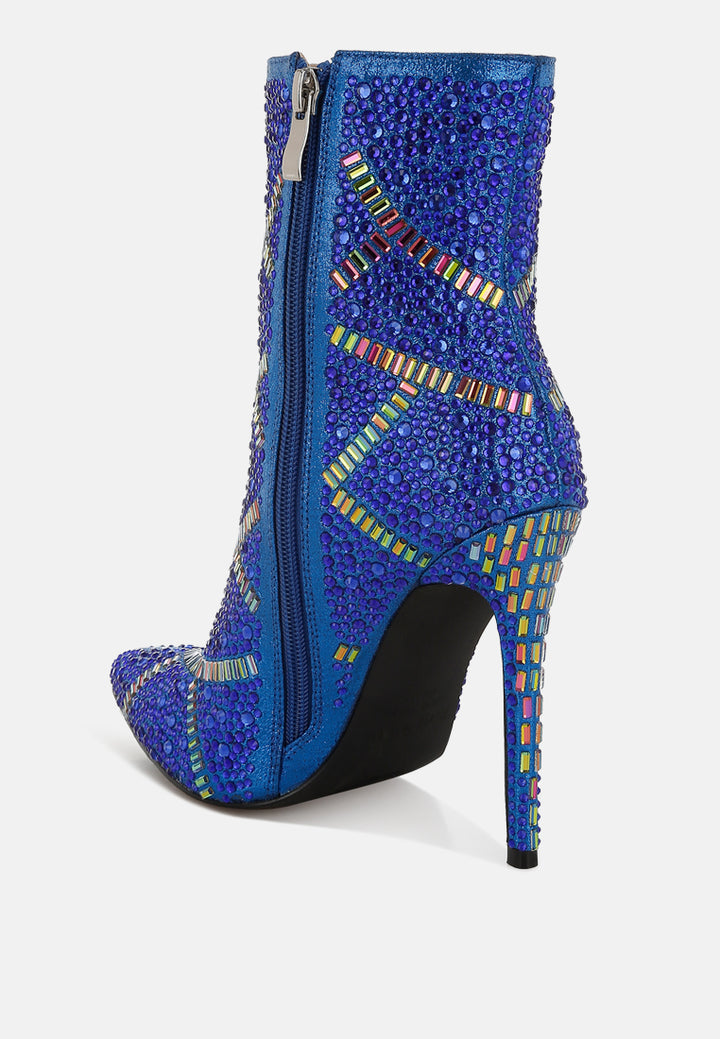 women rhinestones embellished stiletto boots#color_blue