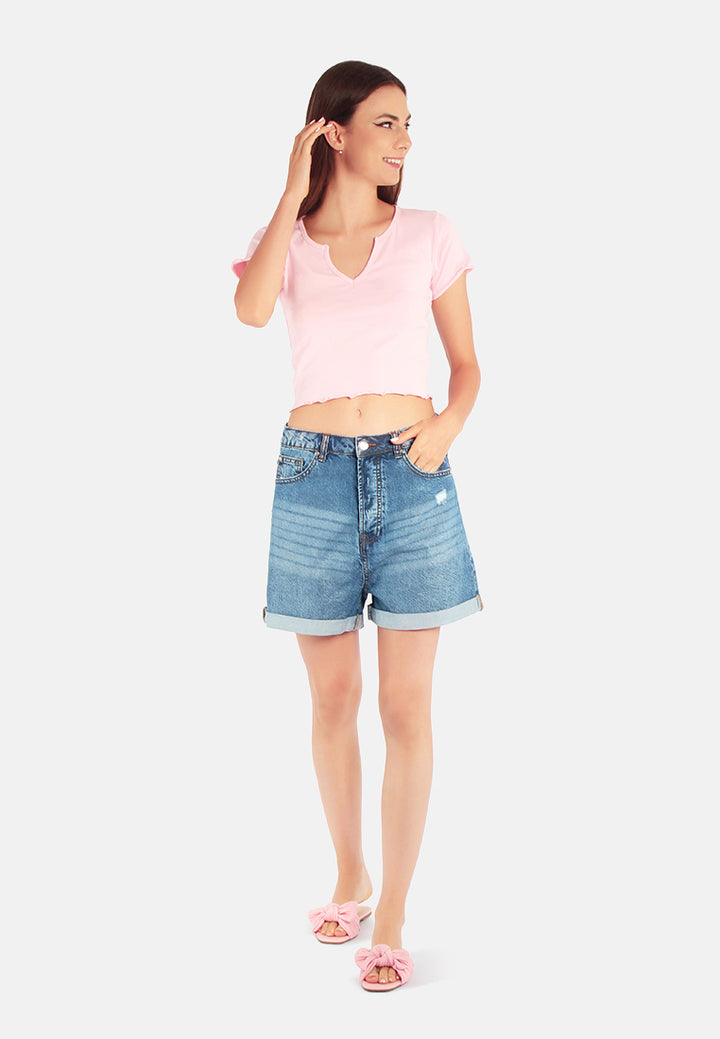 Women High Waist Ripped Denim Shorts