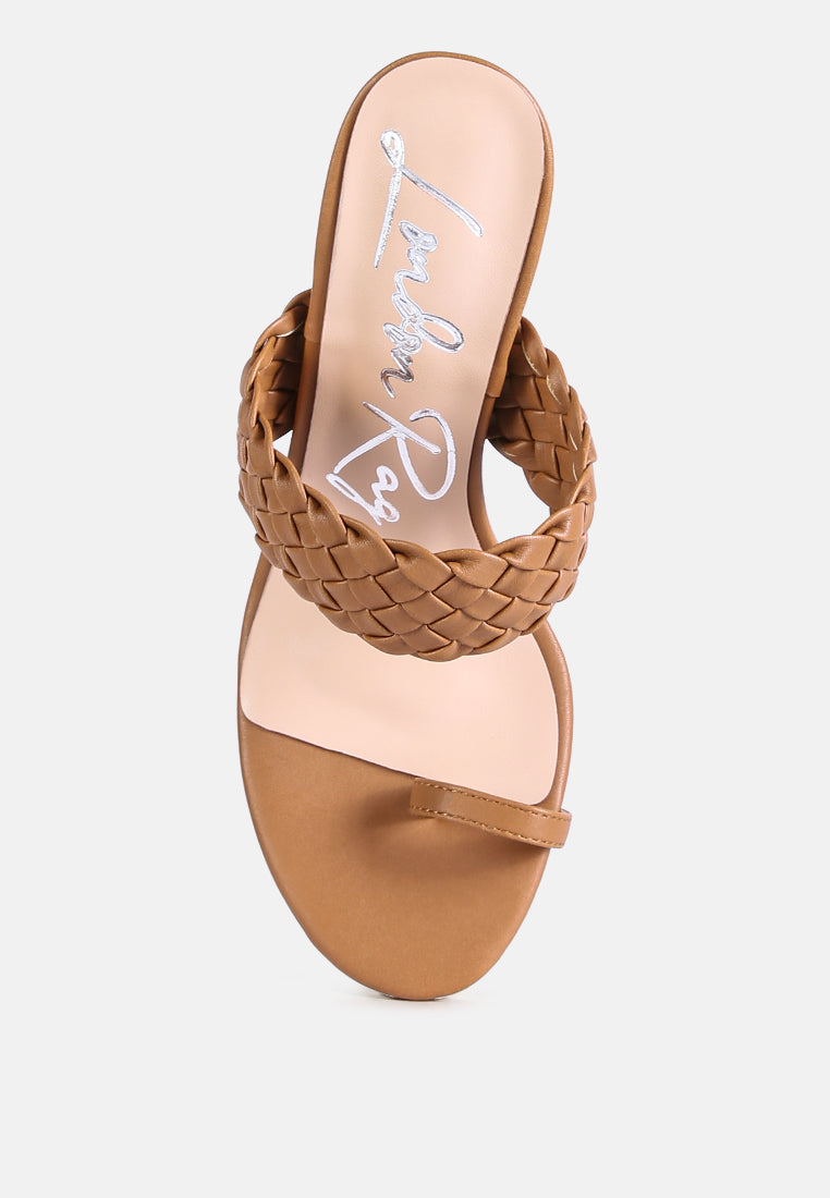women woven strap toe ring sandals#color_tan