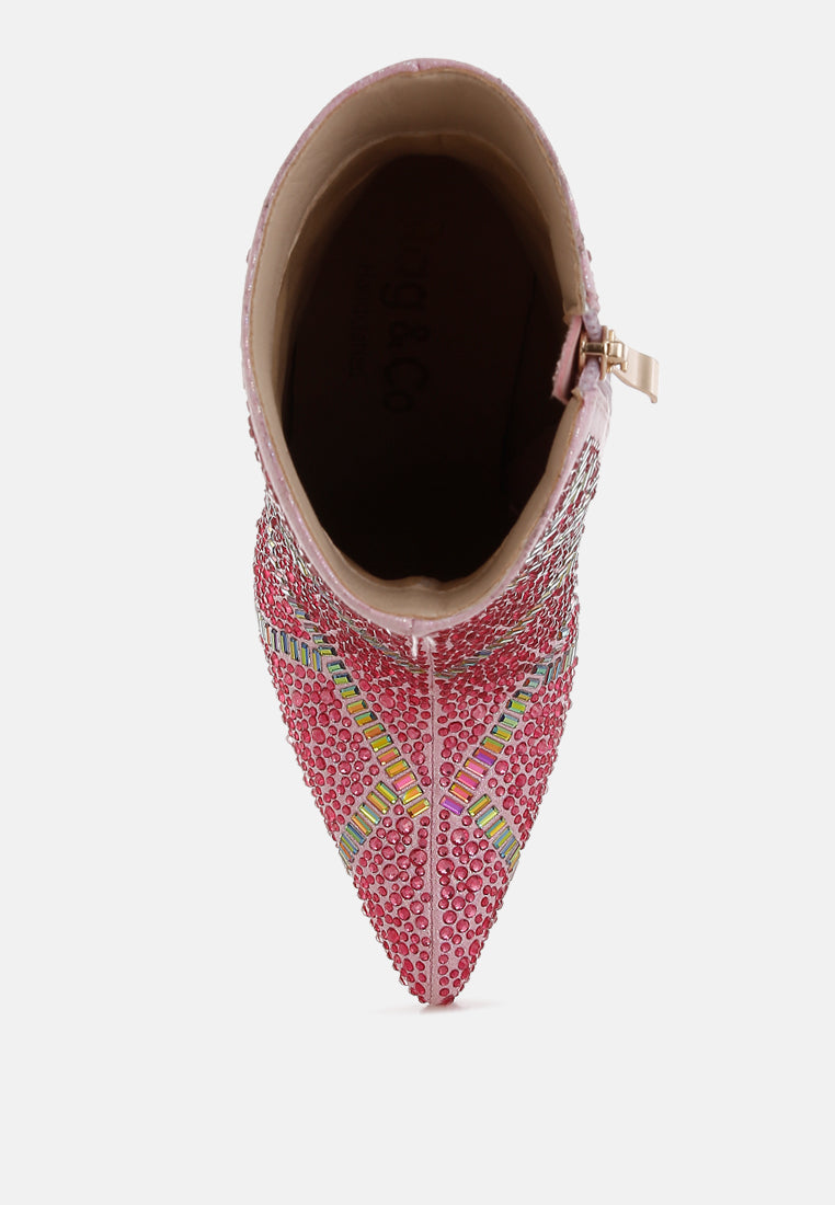 women rhinestones embellished stiletto boots#color_fuchsia