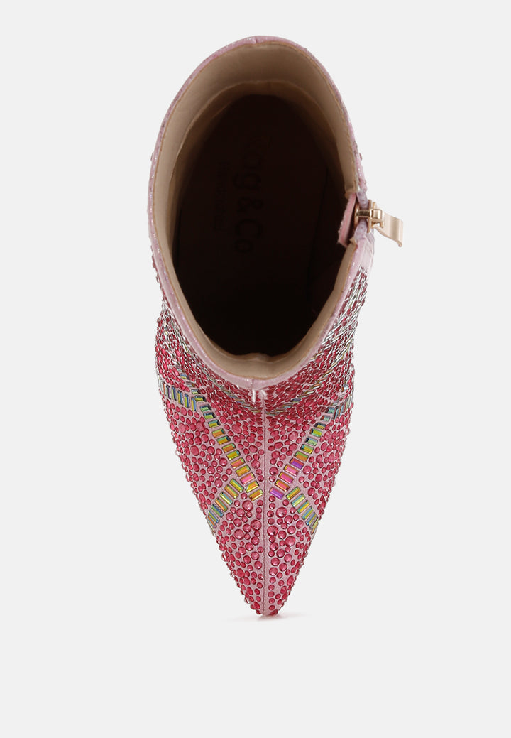 women rhinestones embellished stiletto boots#color_fuchsia