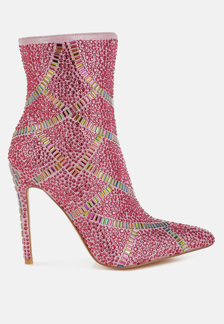 women rhinestones embellished stiletto boots#color_fuchsia