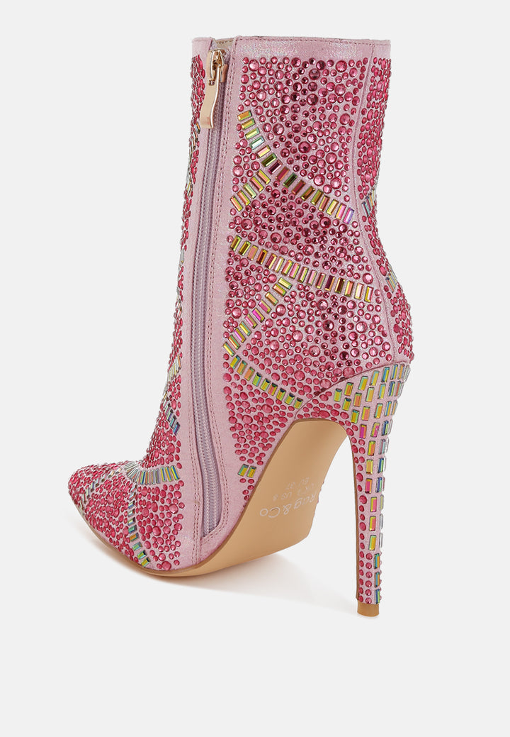 women rhinestones embellished stiletto boots#color_fuchsia