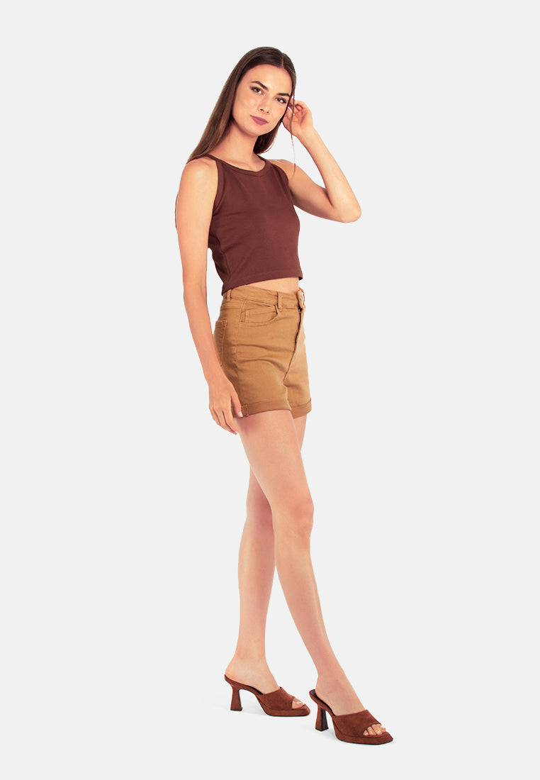 women high waist shorts#color_camel