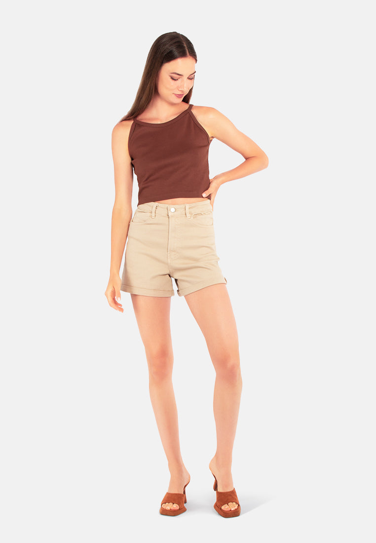 women high waist shorts#color_mocha