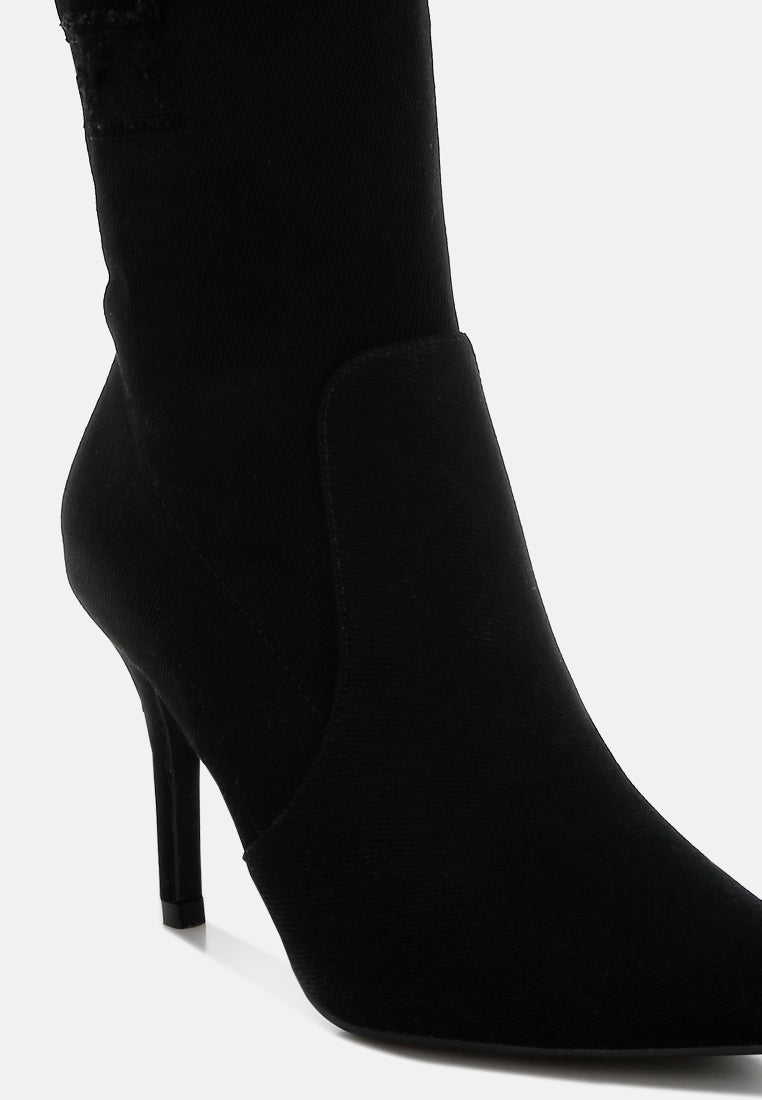 women distressed denim mid-calf boots#color_black