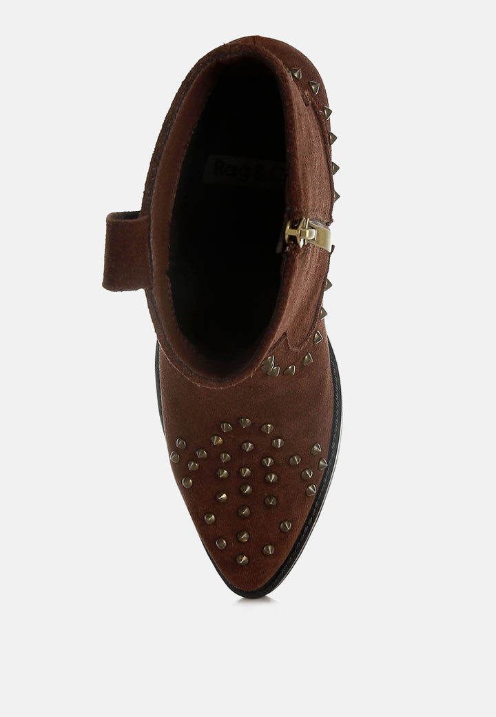 women embellished studs cowboy boots#color_brown