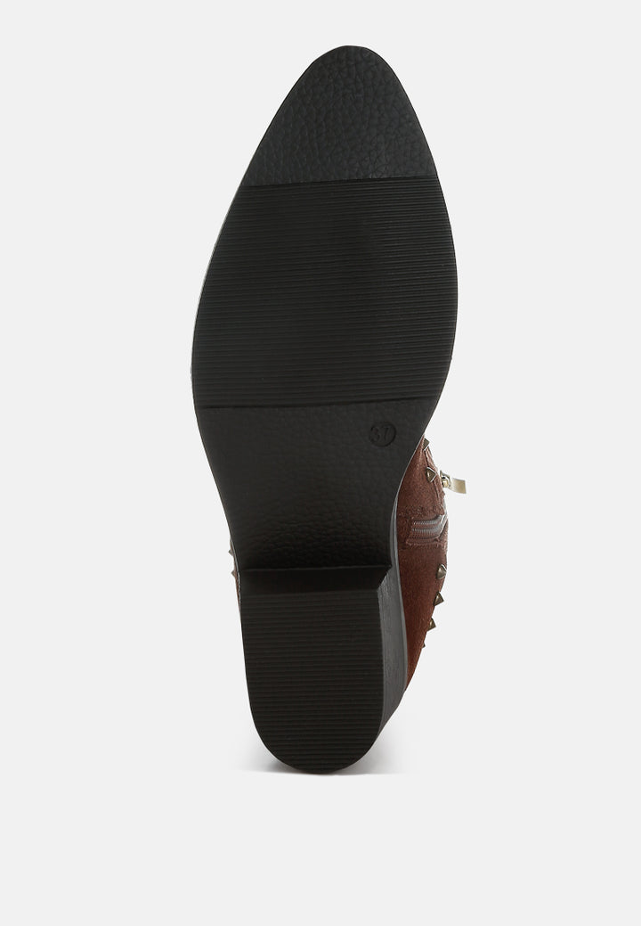 women embellished studs cowboy boots#color_brown