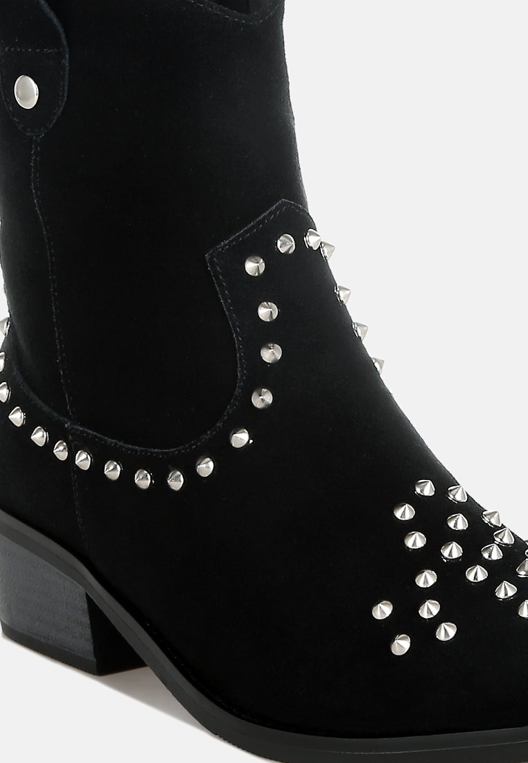 women embellished studs cowboy boots#color_black