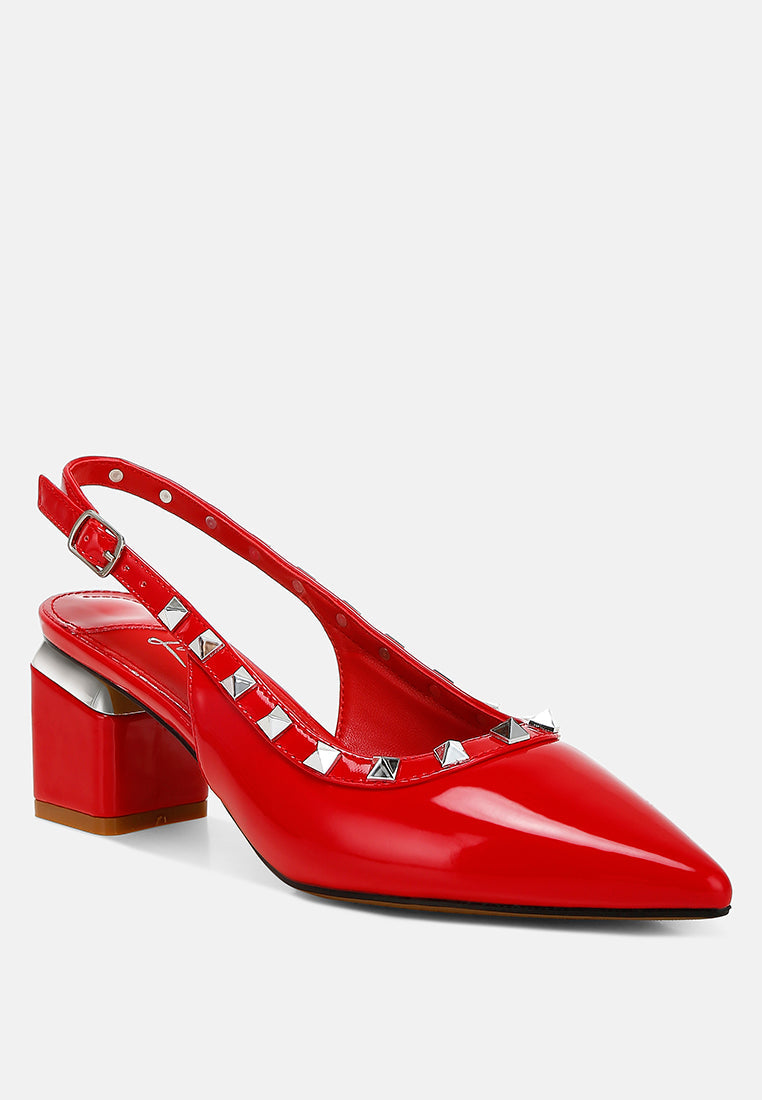 stud embellished slingback sandals
#color_red