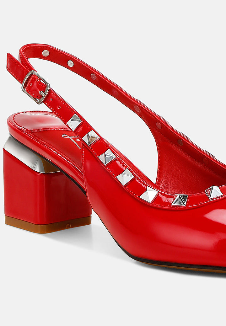 stud embellished slingback sandals
#color_red