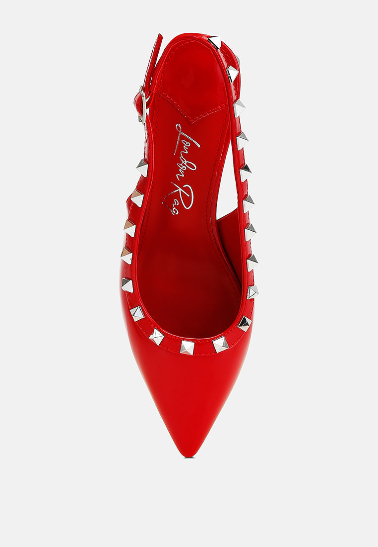 stud embellished slingback sandals
#color_red