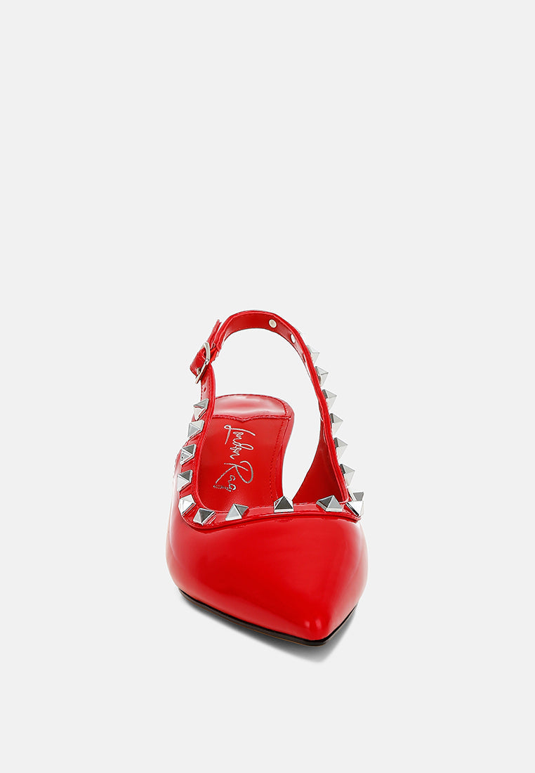 stud embellished slingback sandals
#color_red