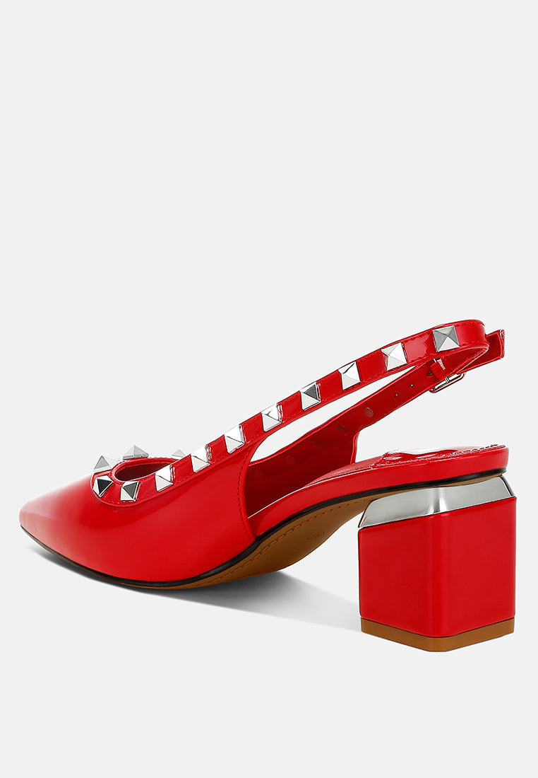 stud embellished slingback sandals
#color_red