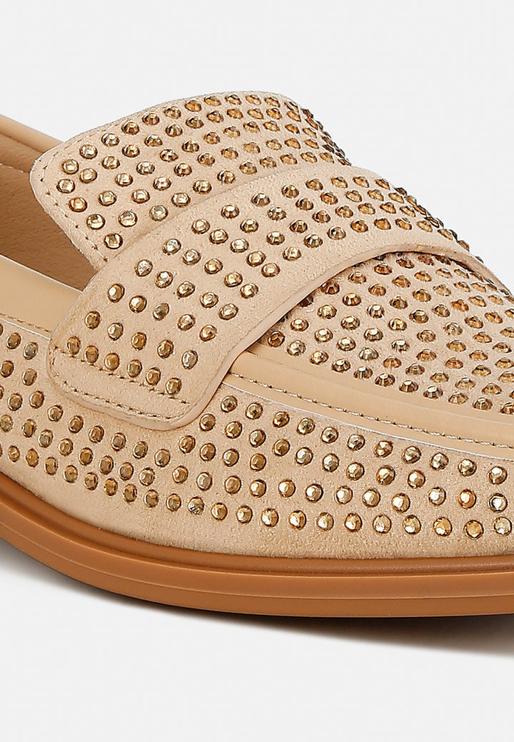 women rhinestones embellished loafers#color_beige