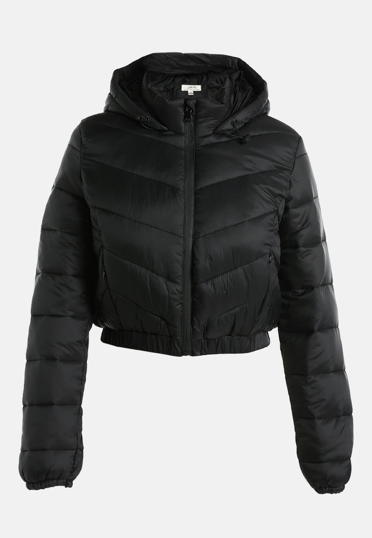 women cropped down hooded jacket#color_black