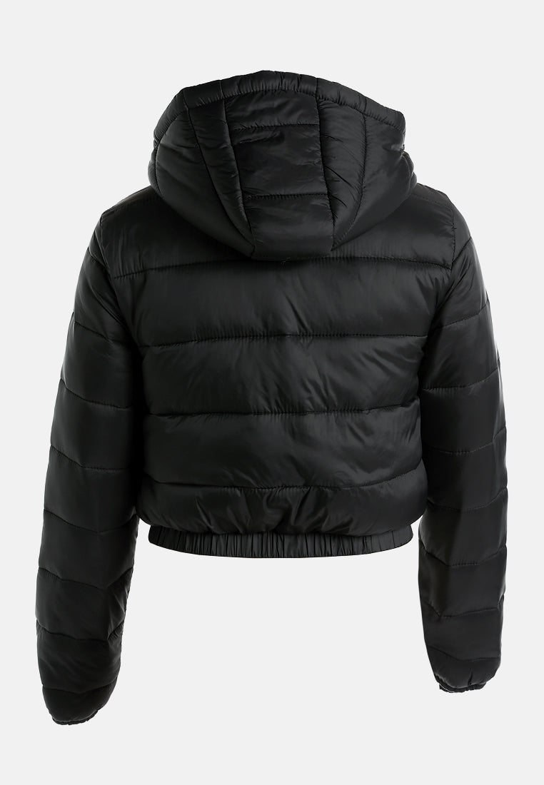 women cropped down hooded jacket#color_black