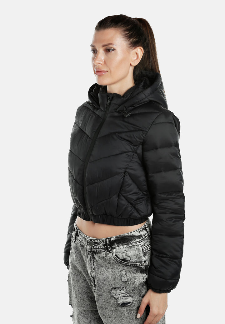women cropped down hooded jacket#color_black