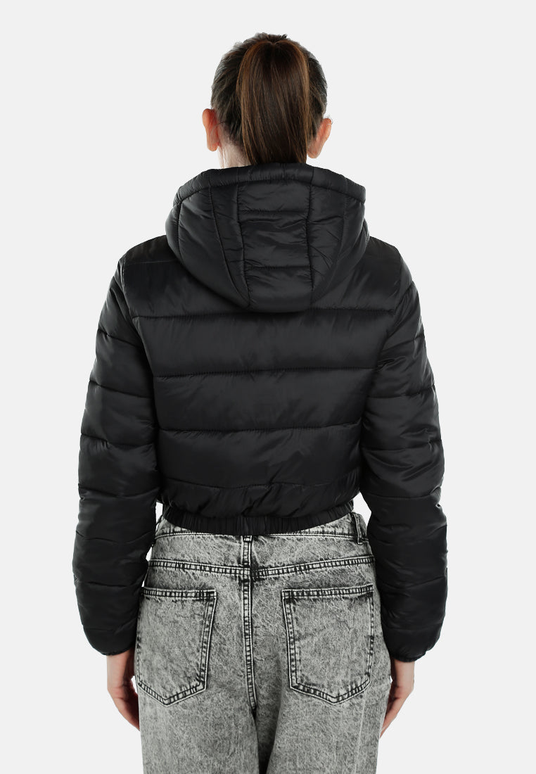 women cropped down hooded jacket#color_black