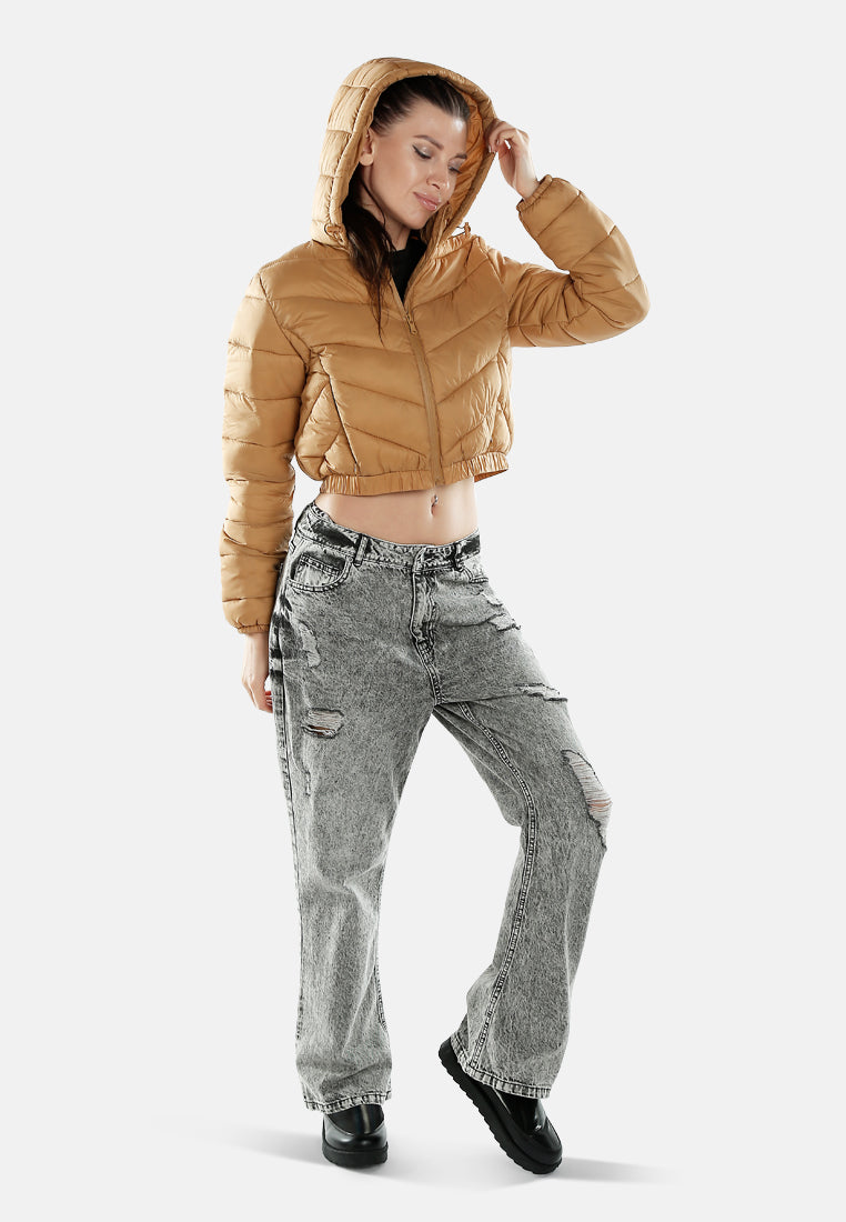 women cropped down hooded jacket#color_camel