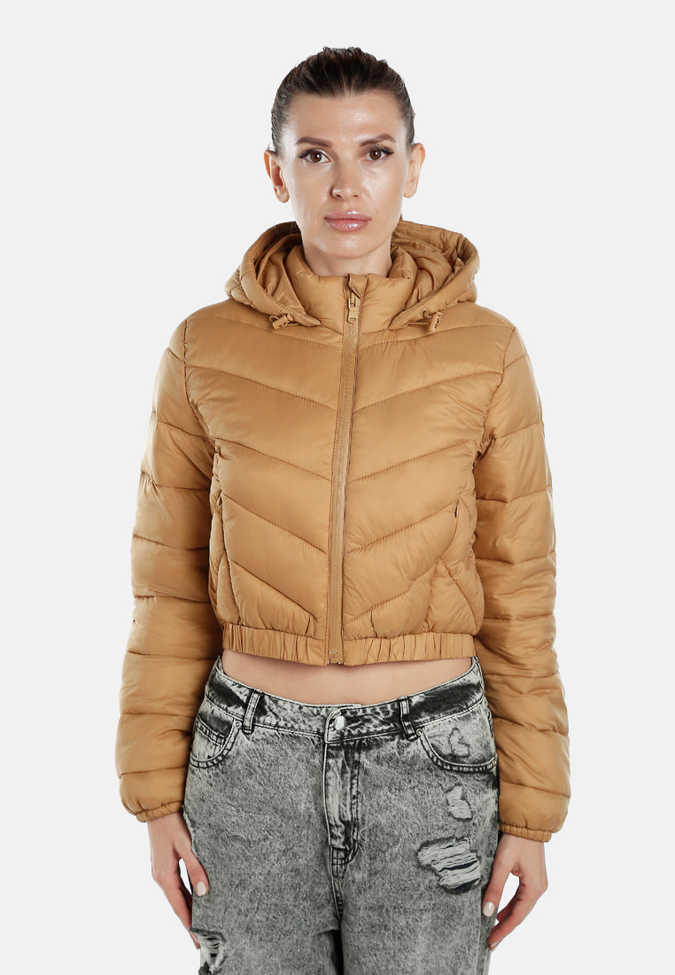 women cropped down hooded jacket#color_camel