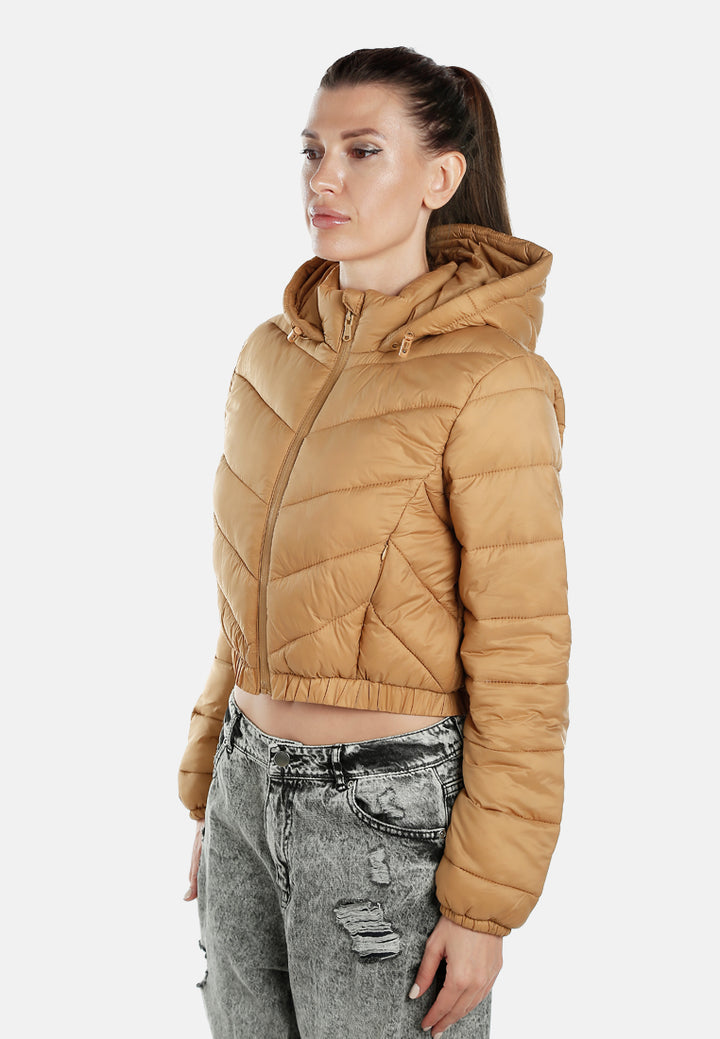 women cropped down hooded jacket#color_camel