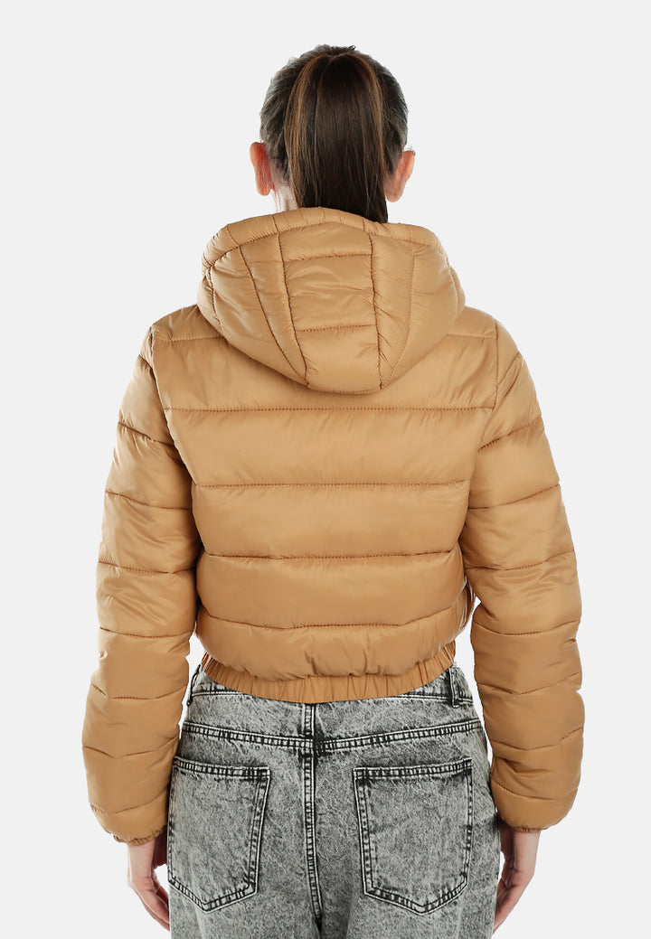 women cropped down hooded jacket#color_camel