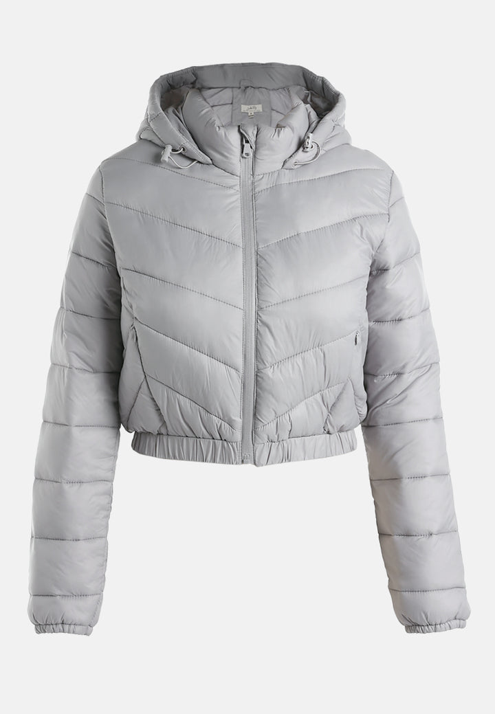 women cropped down hooded jacket#color_grey