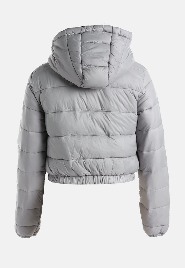 women cropped down hooded jacket#color_grey