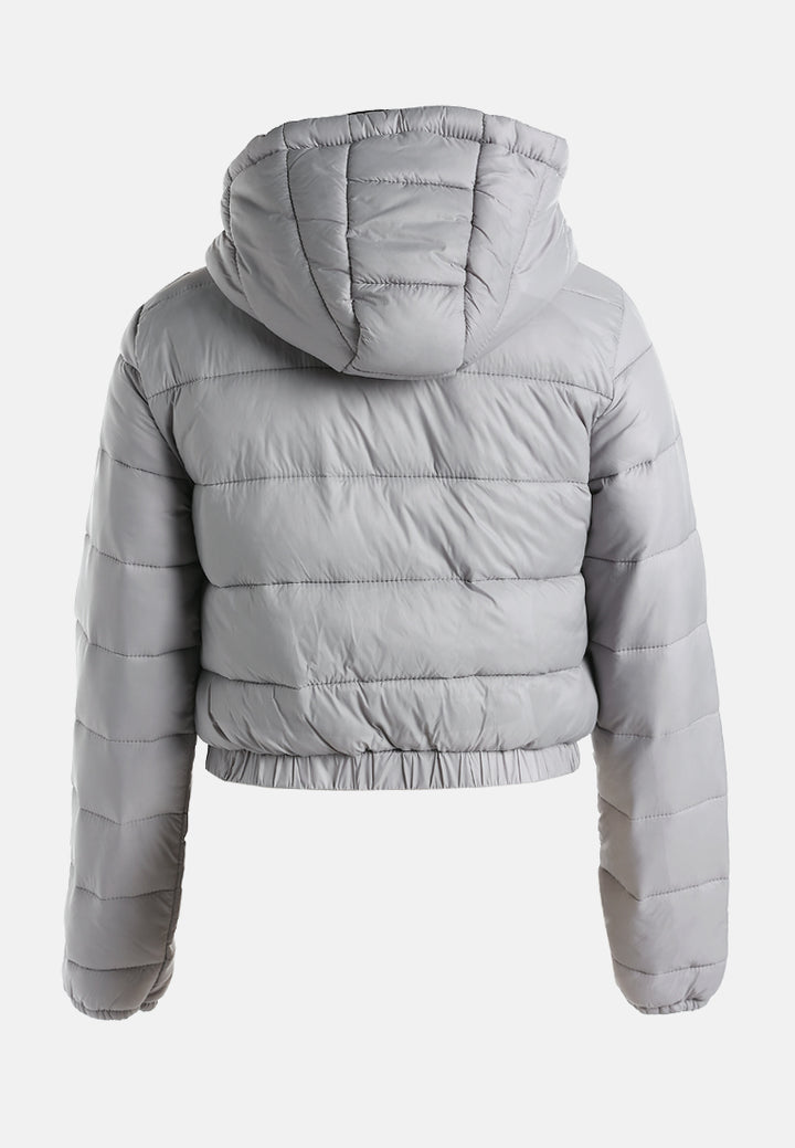 women cropped down hooded jacket#color_grey
