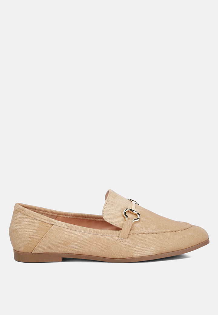 Women Horsebit Embellished Canvas Loafers