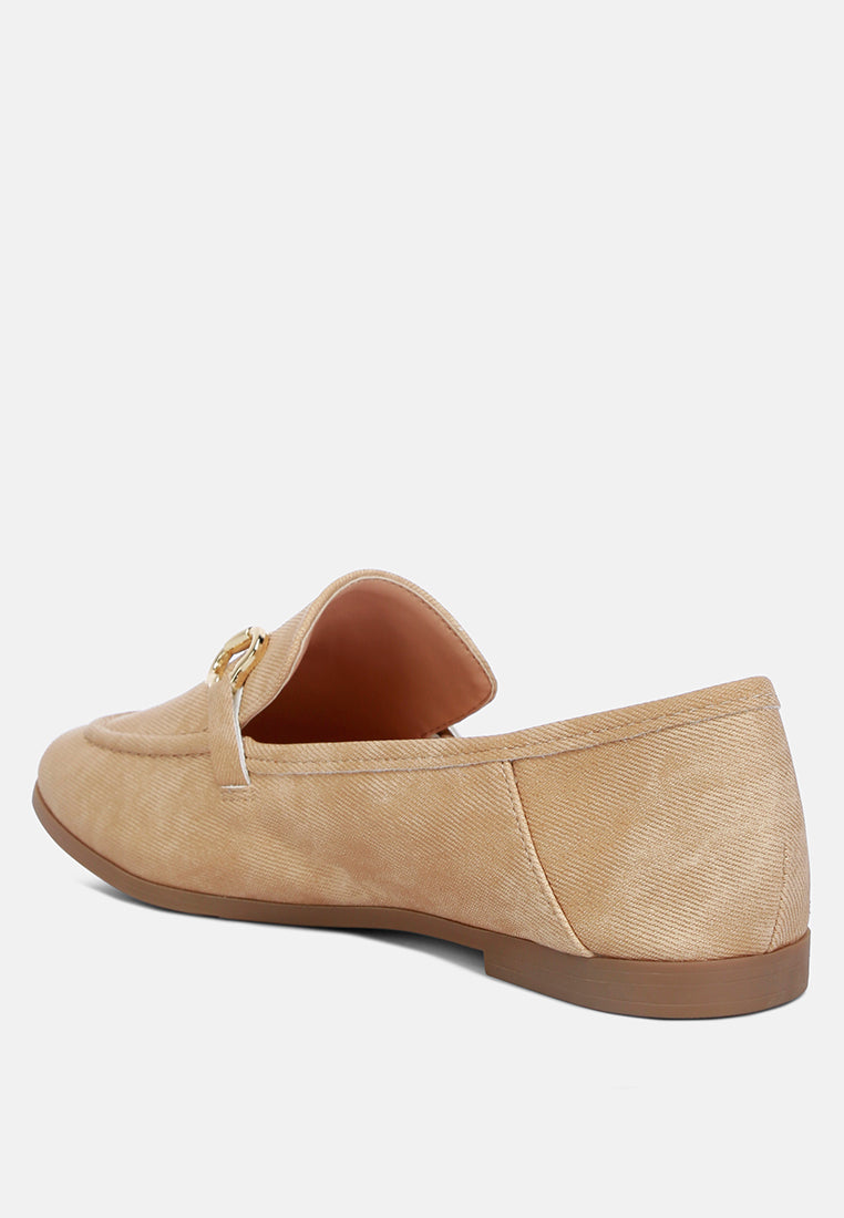 Women Horsebit Embellished Canvas Loafers