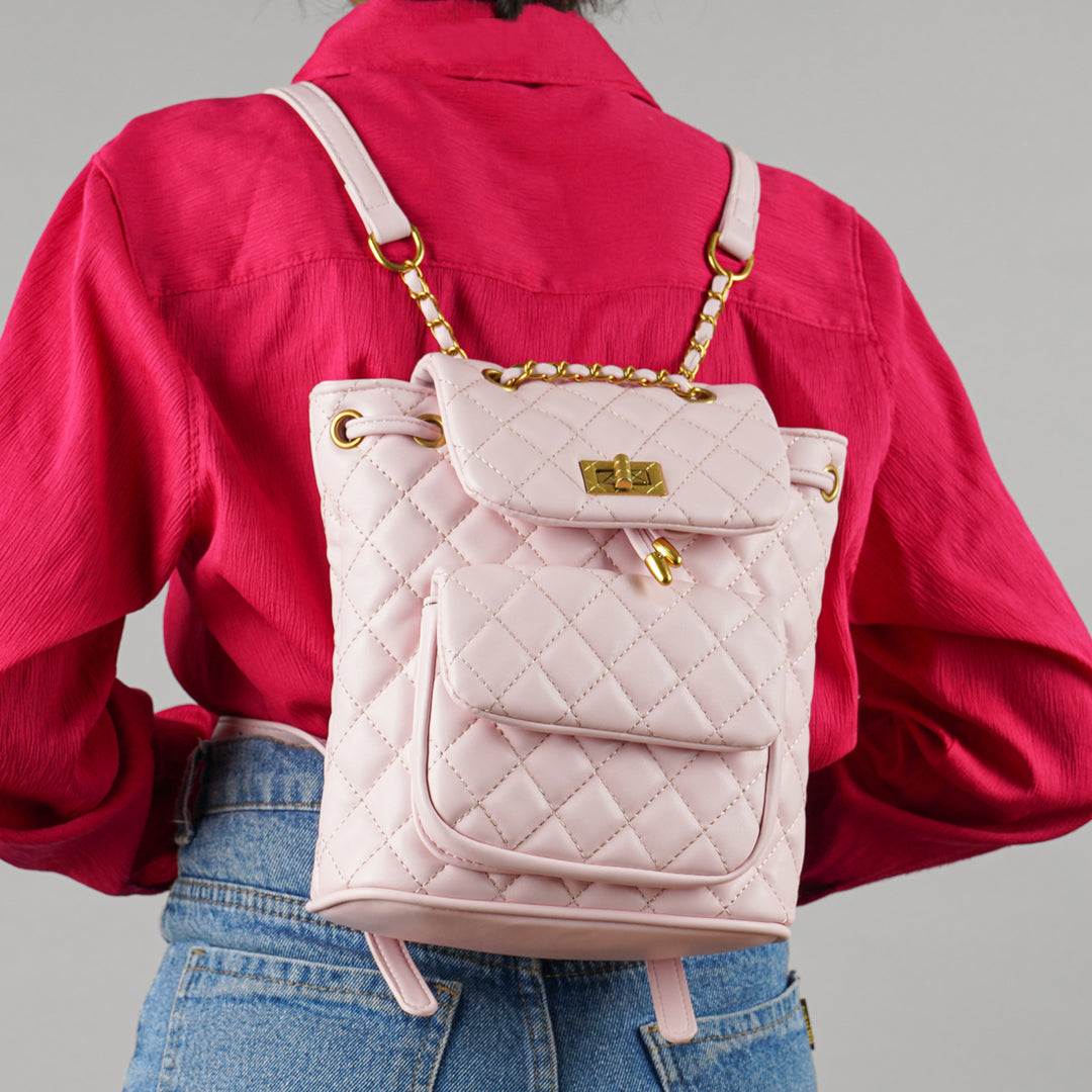 faux leather bucket backpack#color_pink