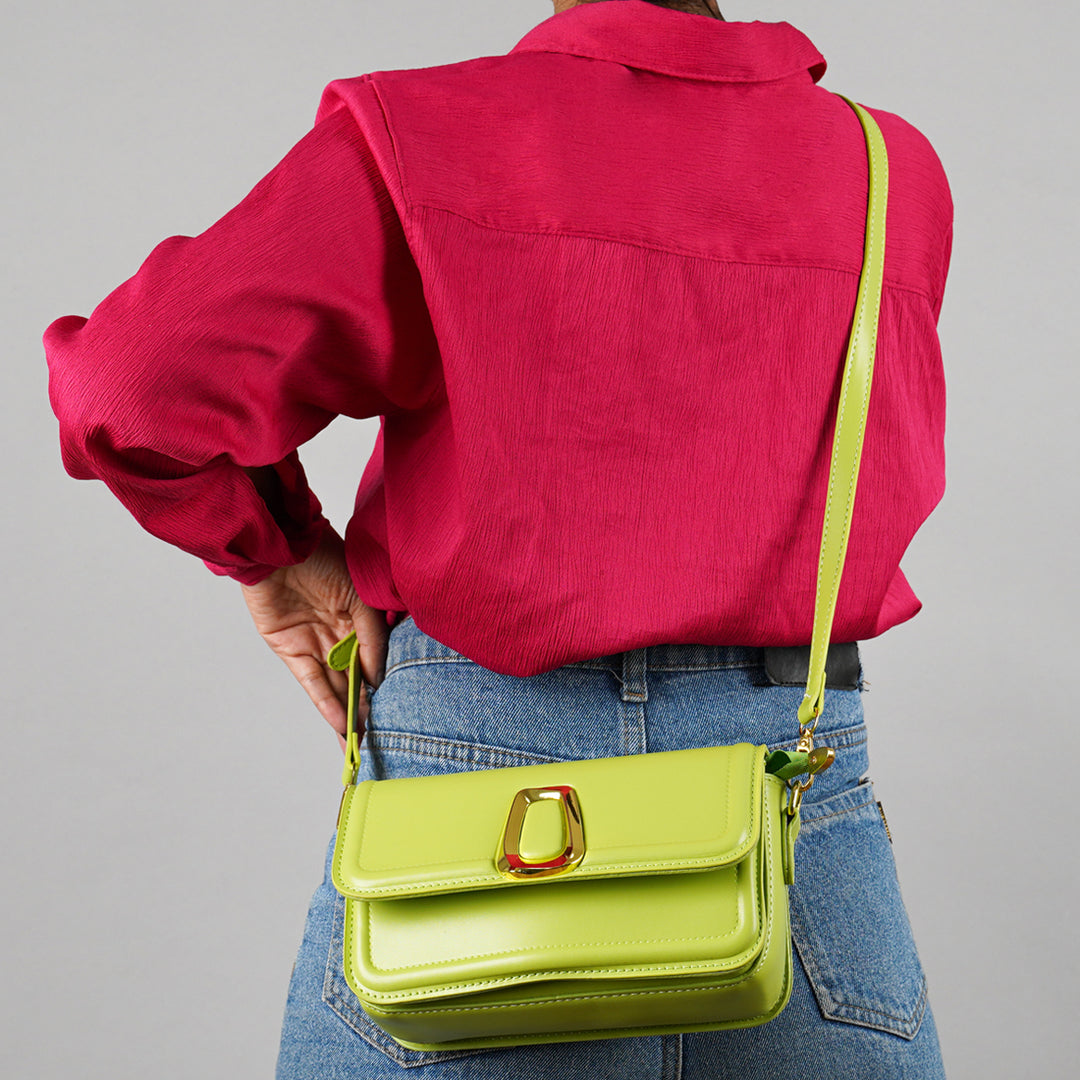 classic gold buckle sling bag#color_green