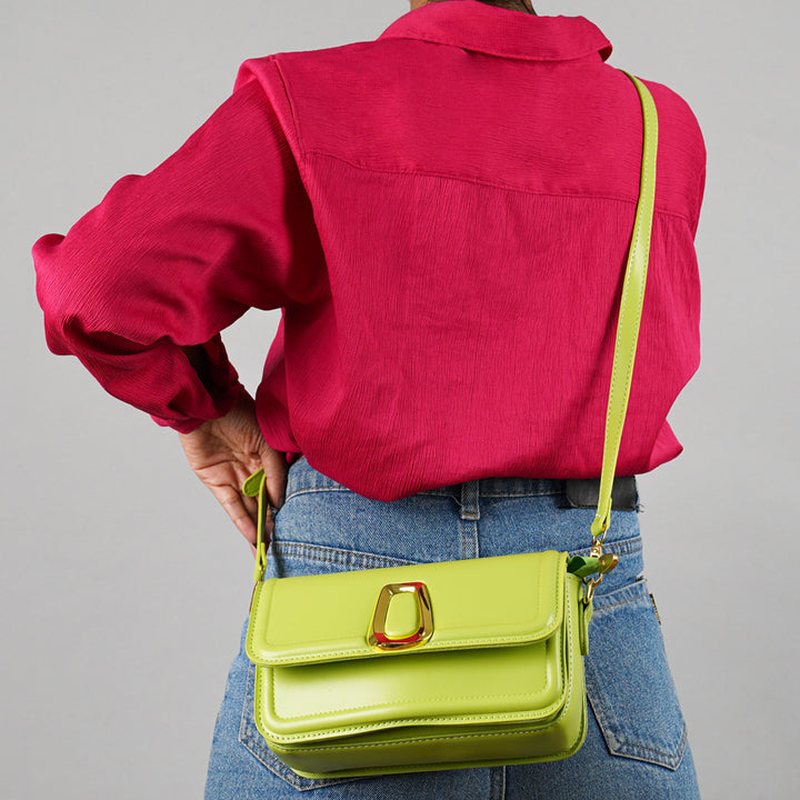 classic gold buckle sling bag#color_green