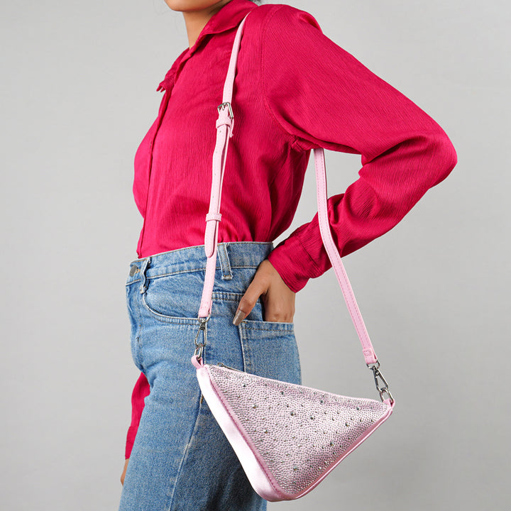 Rhinestone Embellished Triangle Bag In Pink