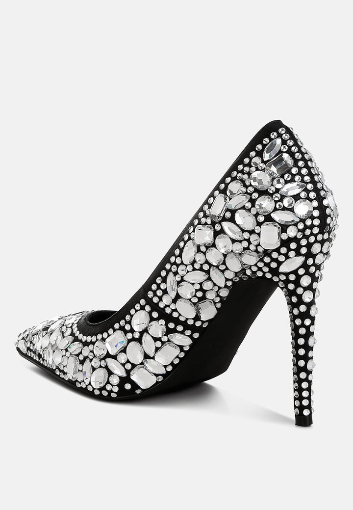 women diamante & rhinestone embellishments pumps#color_black