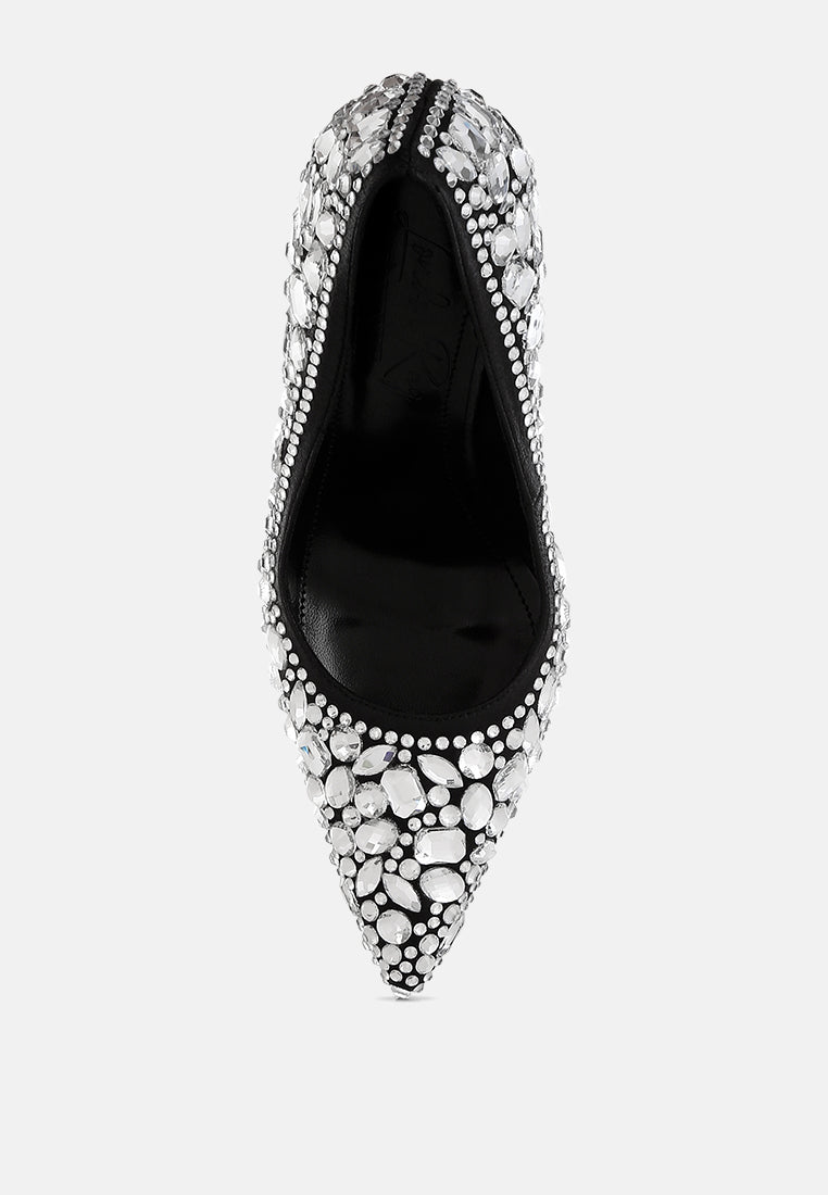 women diamante & rhinestone embellishments pumps#color_black