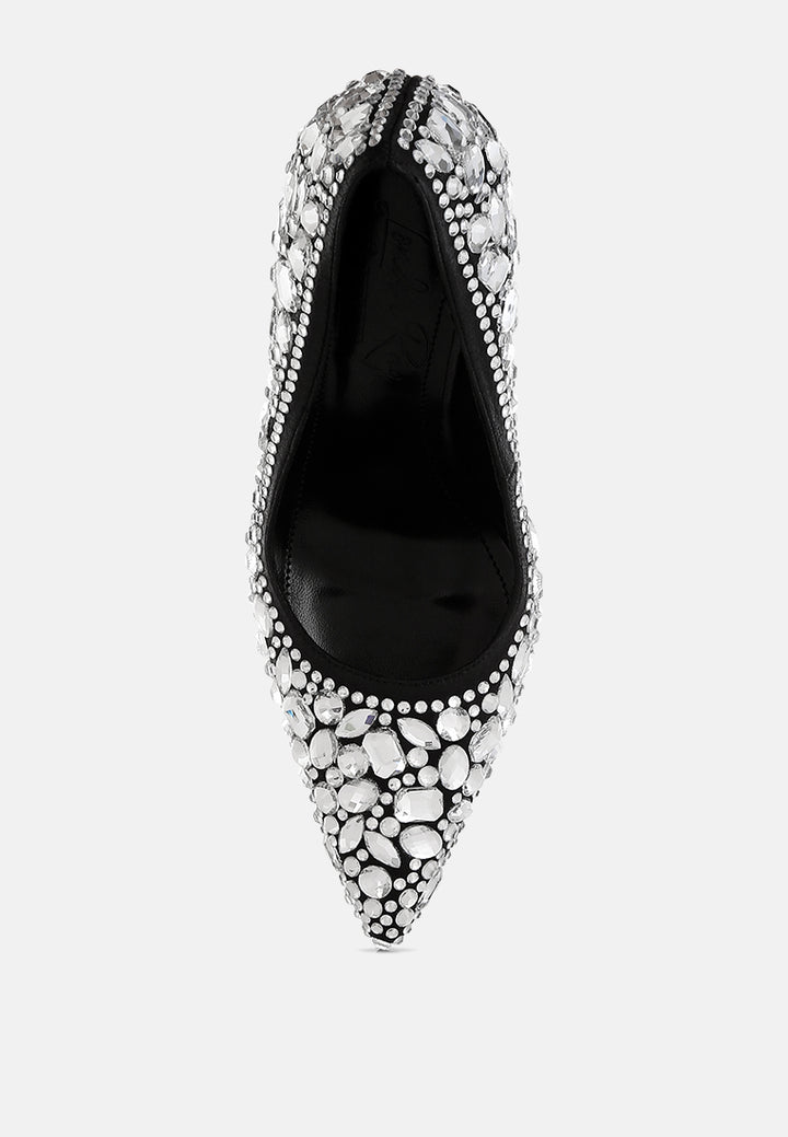 women diamante & rhinestone embellishments pumps#color_black