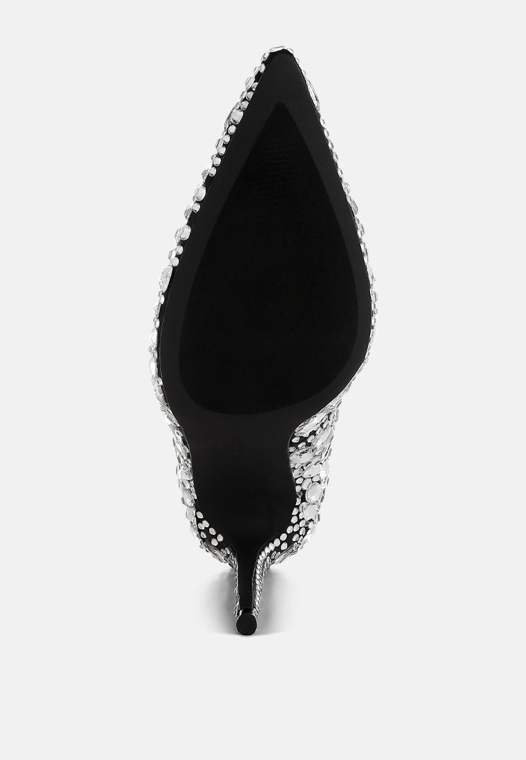 women diamante & rhinestone embellishments pumps#color_black